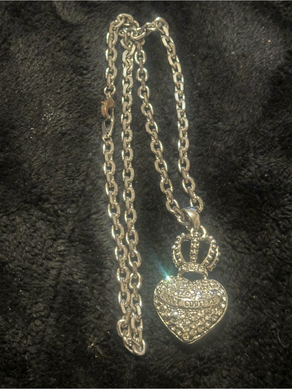 JUICY Silver Tone Heart Crown Pendant Necklace w/ Sparkling Silver  Accents